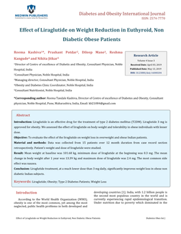 Effect of Liraglutide on Weight Reduction in Euthyroid, Non Diabetic Obese Patients