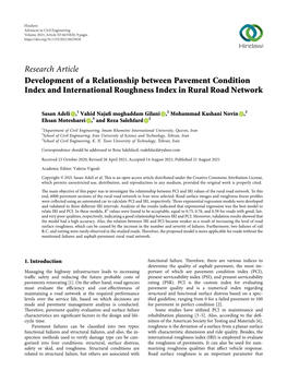 Research Article Development of a Relationship Between Pavement Condition Index and International Roughness Index in Rural Road Network