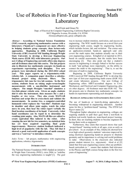 Use of Robotics in First-Year Engineering Math Laboratory