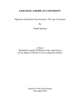 Migration and Political Elite Formation: the Case of Lebanon
