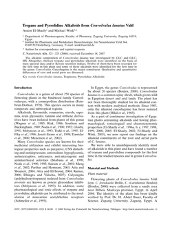 Tropane and Pyrrolidine Alkaloids from Convolvulus Lanatus Vahl Assem El-Shazlya and Michael Winkb,*