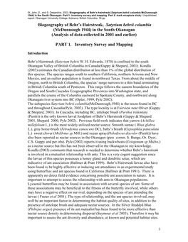 Biogeography of Behr's Hairstreak in the South Okanagan