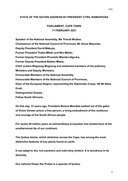 V11 1 State of the Nation Address by President Cyril