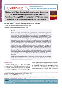 Okadaic Acid Time-Resolved Absorption and Resonance FT-IR and Raman Biospectroscopy © 2019 Heidari A, Et Al