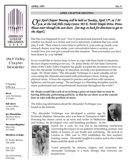 Utah Valley Chapter Newsletter Ur April Chapter Meeting