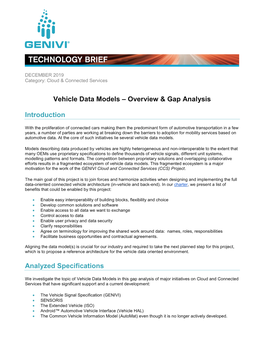 Vehicle Data Models – Overview & Gap Analysis