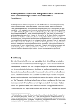 Wirkungsbereiche Von Frauen Im Expressionismus – Institutio­ Nelle Kunstförderung Und Literarische Produktion Parvati Vasanta