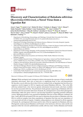 Discovery and Characterization of Bukakata Orbivirus (Reoviridae:Orbivirus), a Novel Virus from a Ugandan Bat