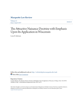 The Attractive Nuisance Doctrine with Emphasis Upon Its Application in Wisconsin Louis B