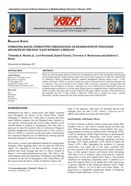 Research Article COMBATING RACIAL STEREOTYPES THROUGH FILM