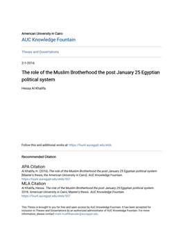 The Role of the Muslim Brotherhood the Post January 25 Egyptian Political System