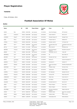 Player Registration Football Association of Wales