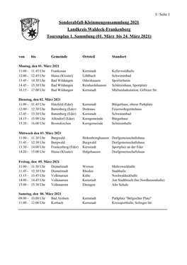 Sonderabfall-Kleinmengensammlung 2021 Landkreis Waldeck-Frankenberg Tourenplan 1. Sammlung (01. März Bis 24. März 2021)