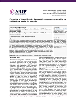 Fecundity of Inbred Fruit Fly Drosophila Melanogaster on Different Solid Culture Media: an Analysis