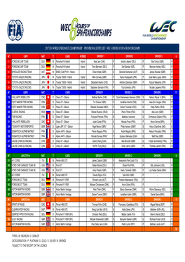 Entry List - Wec 6 Hours of Spa-Francorchamps