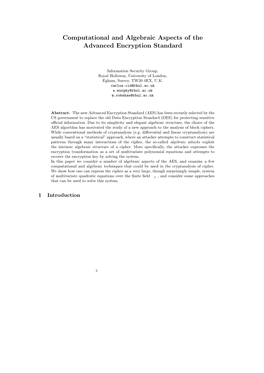 Computational and Algebraic Aspects of the Advanced Encryption Standard