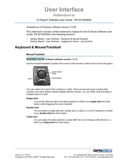 User Interface Addendum to Floware® Software User Guide - PN 22100080D