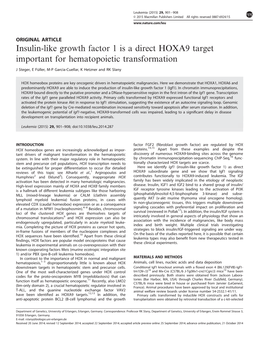 Insulin-Like Growth Factor 1 Is a Direct HOXA9 Target Important for Hematopoietic Transformation
