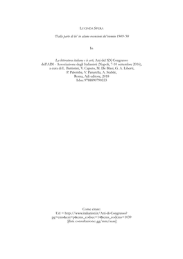 'Dalla Parte Di Lei' in Alcune Recensioni Del Biennio 1949-'50 in La