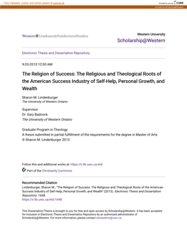 The Religion of Success: the Religious and Theological Roots of the American Success Industry of Self-Help, Personal Growth, and Wealth