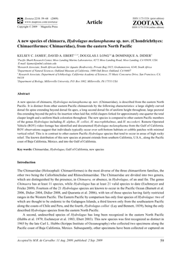 Zootaxa, a New Species of Chimaera, Hydrolagus