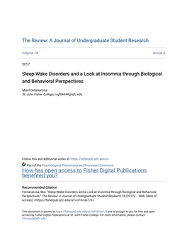 Sleep-Wake Disorders and a Look at Insomnia Through Biological and Behavioral Perspectives