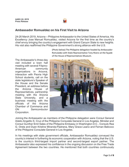 Ambassador Romualdez on His First Visit to Arizona