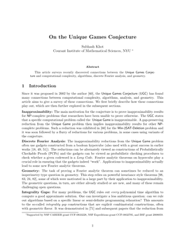 On the Unique Games Conjecture