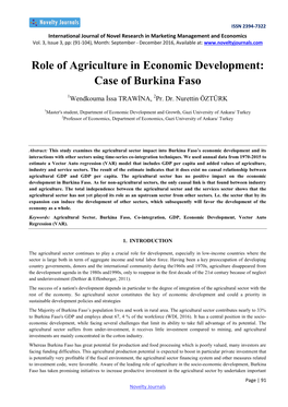 Role of Agriculture in Economic Development: Case of Burkina Faso