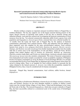 Bacterial Contamination in Selected Commercially Important Bivalve Species and Farmed Seaweed in the Panguil Bay, Northern Mindanao