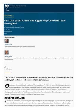 How Can Saudi Arabia and Egypt Help Confront Toxic Ideologies? by Joseph Braude, Samuel Tadros