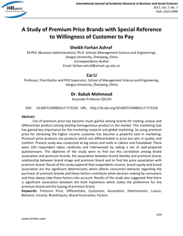 A Study of Premium Price Brands with Special Reference to Willingness of Customer to Pay