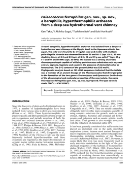 Palaeococcus Ferrophilus Gen. Nov., Sp. Nov., a Barophilic, Hyperthermophilic Archaeon from a Deep-Sea Hydrothermal Vent Chimney