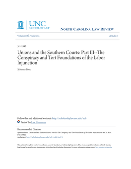 Part III--The Conspiracy and Tort Foundations of the Labor Injunction Sylvester Petro