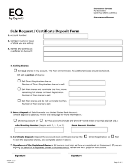 Sale Request / Certificate Deposit Form 1