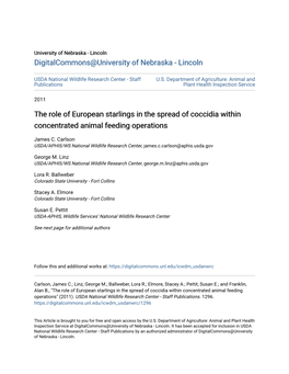 The Role of European Starlings in the Spread of Coccidia Within Concentrated Animal Feeding Operations