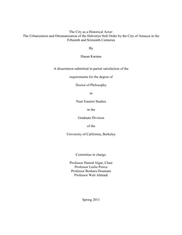 The Urbanization and Ottomanization of the Halvetiye Sufi Order by the City of Amasya in the Fifteenth and Sixteenth Centuries