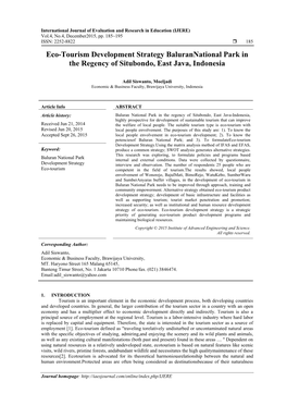 Eco-Tourism Development Strategy Balurannational Park in the Regency of Situbondo, East Java, Indonesia