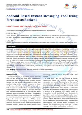 Android Based Instant Messaging Tool Using Firebase As Backend