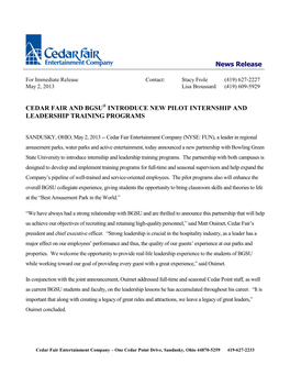 CEDAR FAIR, L.P. DECLARES First QUARTER CASH DISTRIBUTION