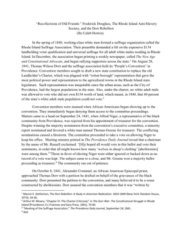 Frederick Douglass, the Rhode Island Anti-Slavery Society, and the Dorr Rebellion (By Caleb Horton)