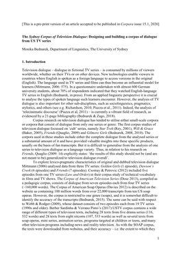 The Sydney Corpus of Television Dialogue: Designing and Building a Corpus of Dialogue from US TV Series