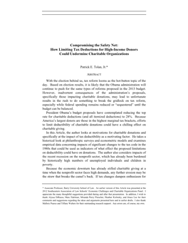 How Limiting Tax Deductions for High-Income Donors Could Undermine Charitable Organizations