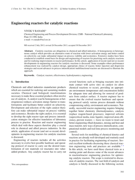 Engineering Reactors for Catalytic Reactions