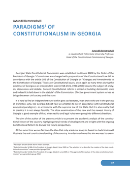 Paradigms1 of Constitutionalism in Georgia