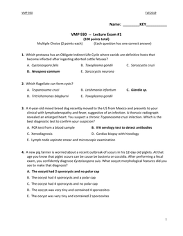 Lecture Exam #1 (100 Points Total) Multiple Choice (2 Points Each) (Each Question Has One Correct Answer)