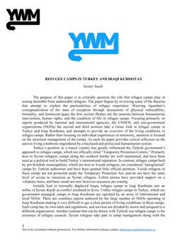 REFUGEE CAMPS in TURKEY and IRAQI KURDISTAN Sardar Saadi