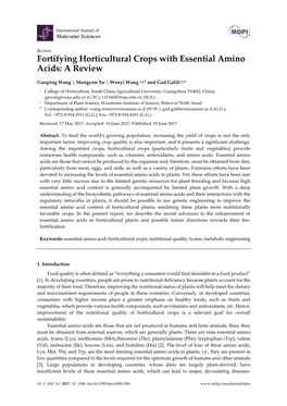 Fortifying Horticultural Crops with Essential Amino Acids: a Review