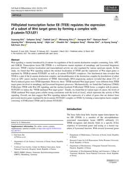 (TFEB) Regulates the Expression of a Subset of Wnt Target Genes by Forming a Complex with Β-Catenin-TCF/LEF1