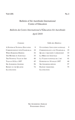 Bulletin of Sri Aurobindo International Centre of Education Bulletin Du